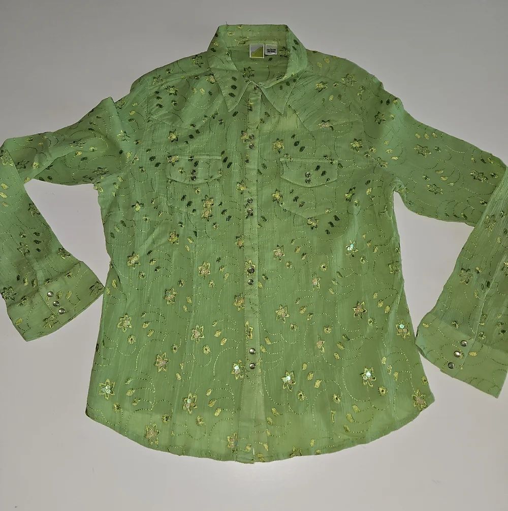 Cowgirl Up Women’s Embellished Green Button-Down Shirt